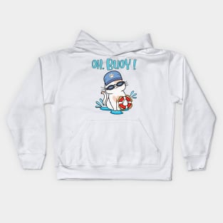 Funny Persian Cat Goes Swimming with a Buoy - Pun Intended Kids Hoodie